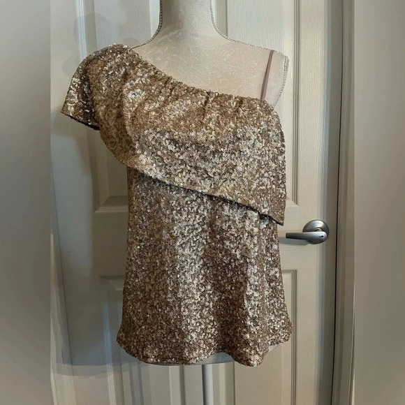 BB Dakota Clair‎ Rose Gold Sequined One Shoulder size Small. NWT - Picture 6 of 13